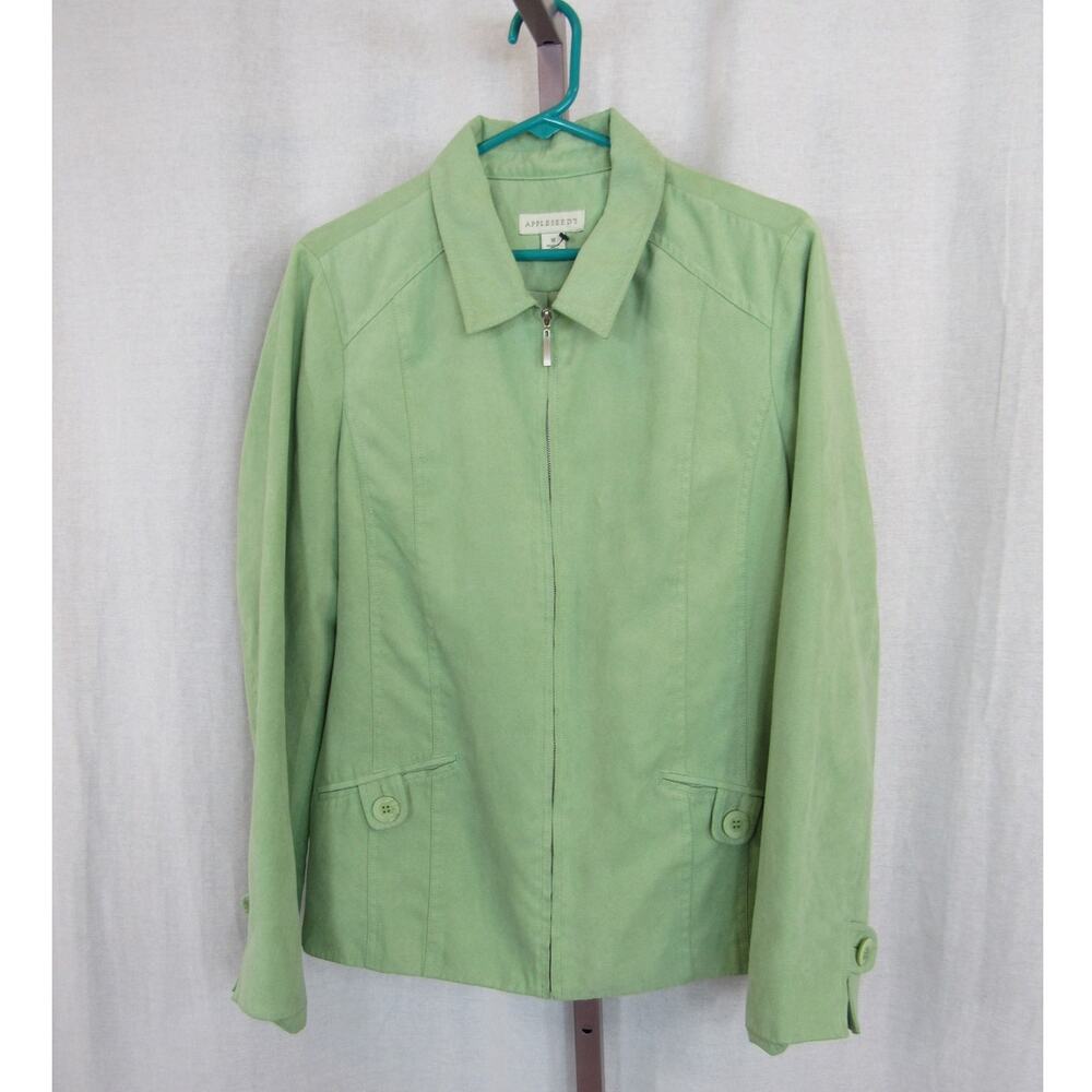 Appleseeds Size 14 Light Green Faux Suede Zip Up Collared Jacket